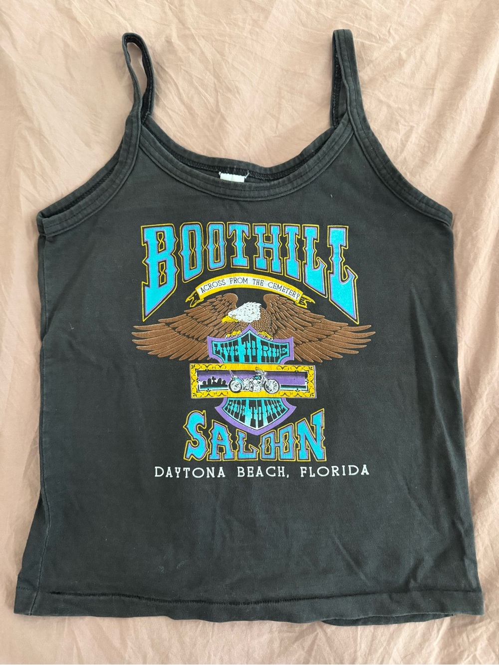 Vintage made in USA Daytona Beach Black Graphic Biker Tank Top